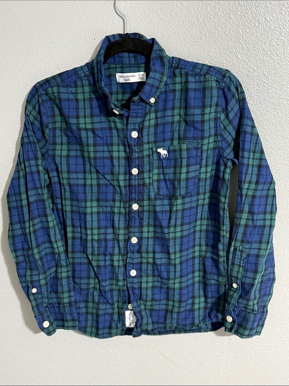 abercrombie kids Blue and Green Plaid Button-Down Shirt